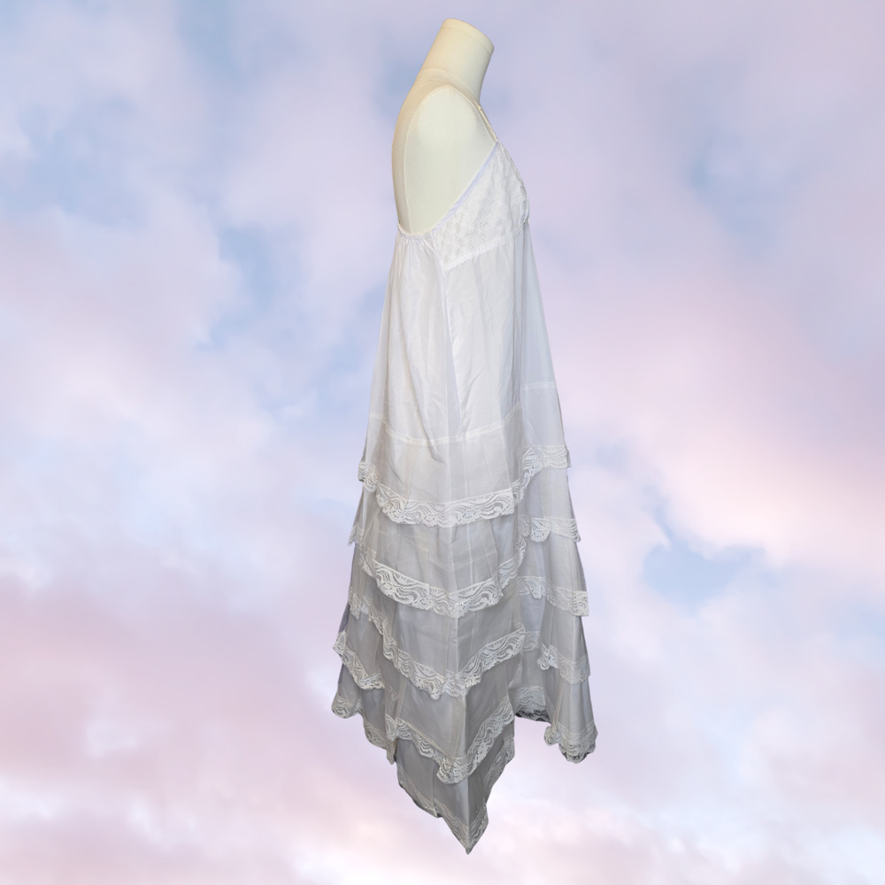 Vtg Long Maxi White Lace Layered Tier Whimsy Fairy Cottage Petticoat Dress Sz S - Picture 2 of 5